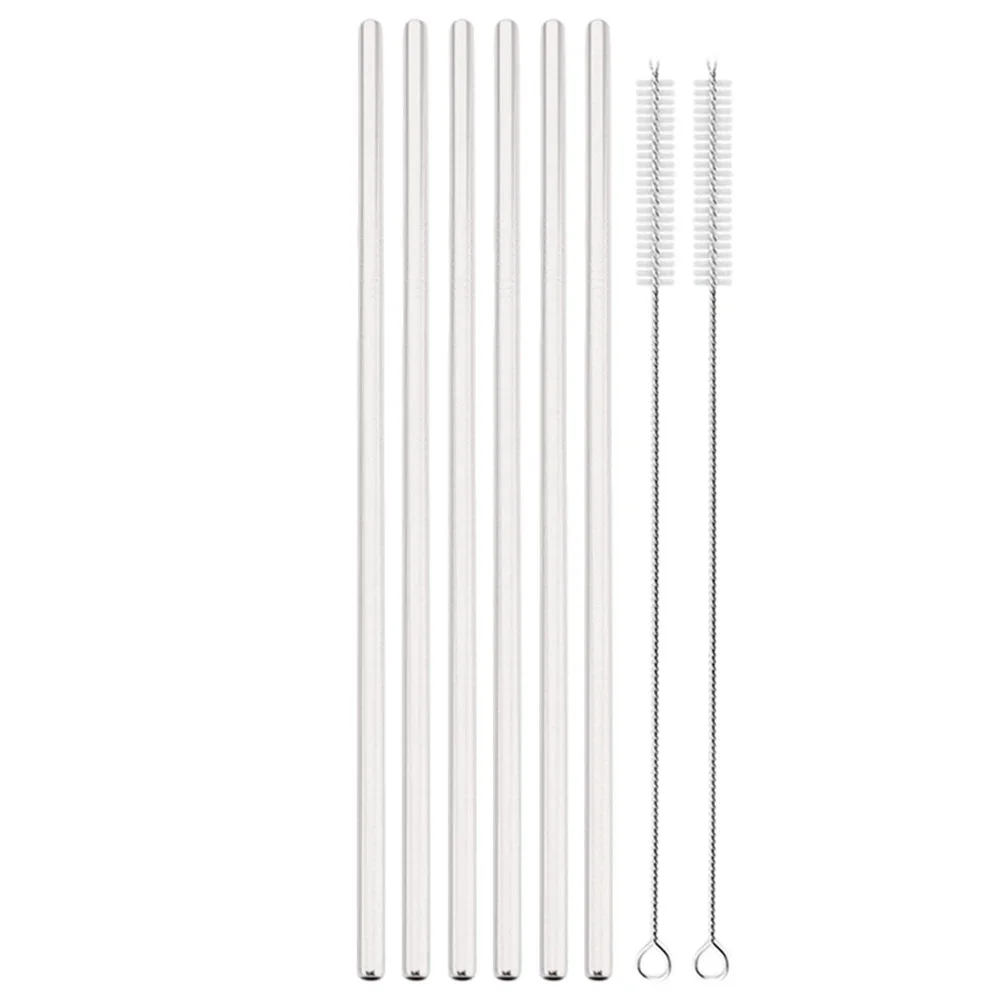 Silver Reusable Stainless Steel Drinking Straws Set with Cleaning Brush