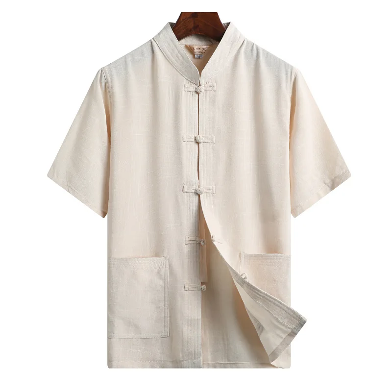 Plus size cotton linen men Tang suit short-sleeved trousers suit Chinese style Hanfu traditional kung fu Tai Chi Uniform