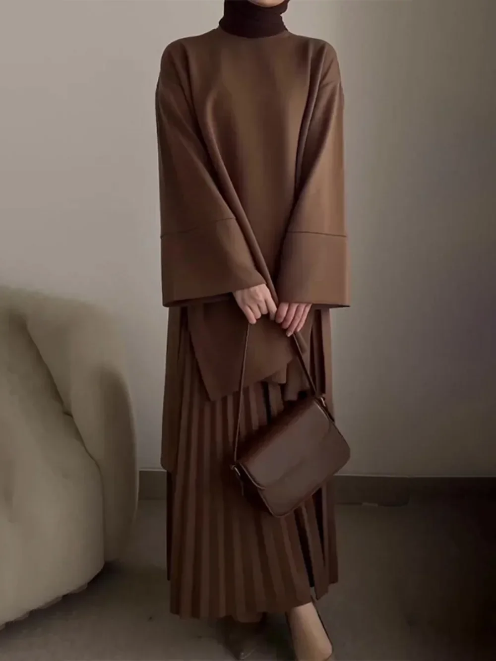 OBEEII Abaya Moslim dames set 2 stuks lange mouwen tops robe en broek corban ramadan outfit Midden-Oosten Dubai Arabische islamitische kleding vrouwen, zwart, XXL