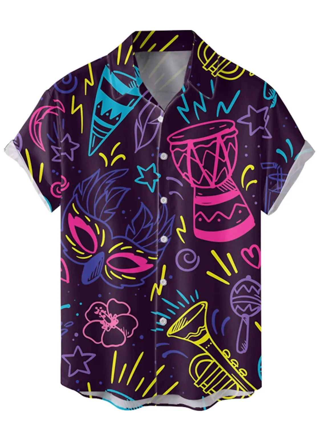 2024Graphic Mask Men's Shirt Button Up Casual Daily Wear Date Vacation Lapel Short Sleeves Polyester Shirts Carnival 4