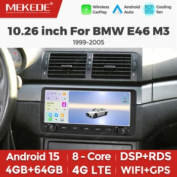 MEKEDE Radio estéreo para coche con pantalla de 10.26 pulgadas, 8 núcleos, 4G+64G, Android Auto, Carplay inalámbrico para BMW E46 M3 318/320/325/330/335 1998-2006, BT, DSP, 4G, WIFI, Android 15, Navegación GPS, Reproductor multimedia de vídeo para coche 1