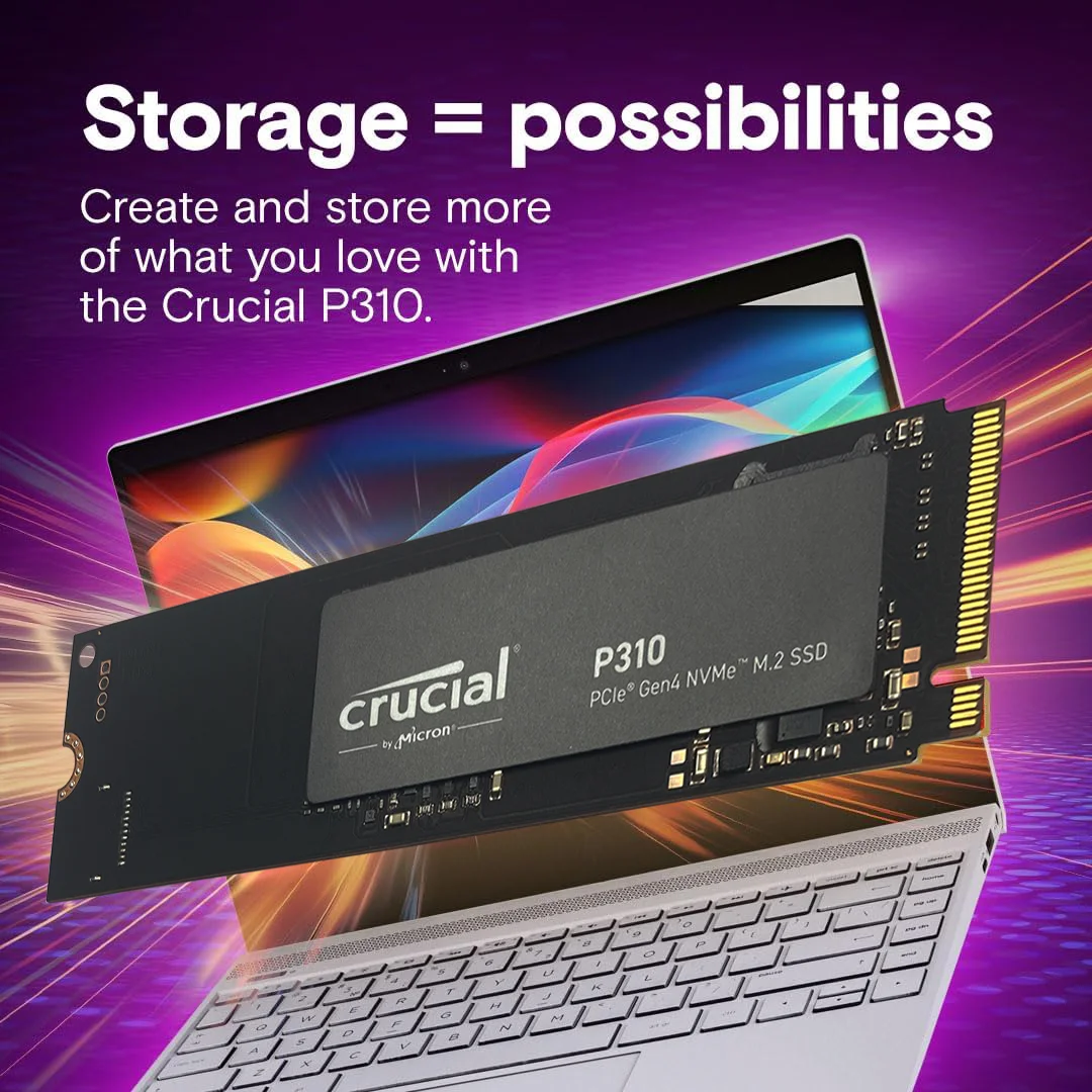 Crucial P310 1TB 2280 PCIe Gen4 3D NAND NVMe M.2 SSD 500GB 2TB - ما يصل إلى 7,100 ميجابايت/ثانية، محرك الأقراص الصلبة الداخلي (حزمة OEM)