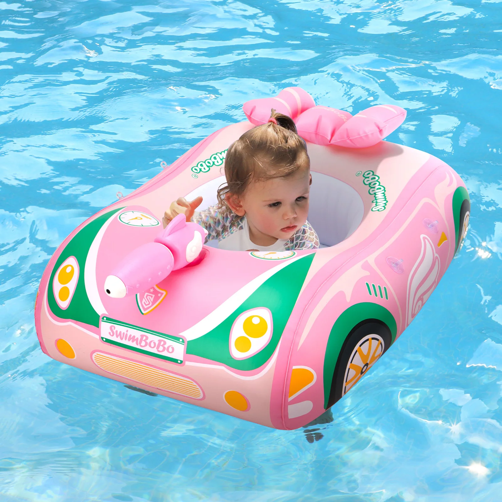 Swimbobo Pink Girl Kids Inflatable Children Swimming Seat Boat Floating Water Gun Toddler Water Toy Baby Ring Float With Canopy 4