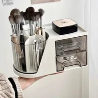 25 360° Rotating Makeup Brush Holder Cosmetic Storage Box Large Capacity Makeup Brush Storage Box Suitable for Bathroom Desktop 1