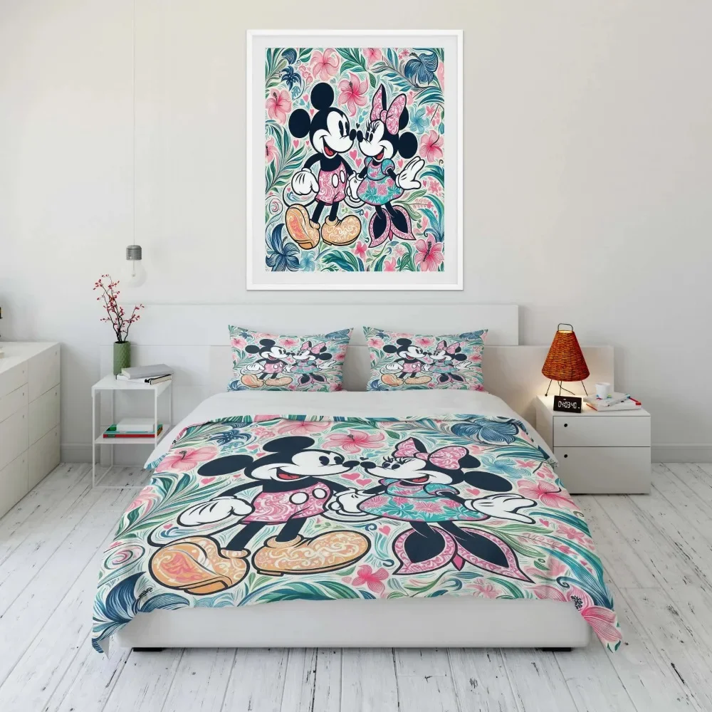 

Mickey Minnie Mouse 3 Pcs Bed Set Twin Queen King Cartoon Sets Duvet Cover Set Soft Girls Bedding Set 1 Cover + 2 Pillowcases