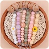 Handmade Silicone Flower Beads Baby Pacifier Chain Beech Wood Teether Nipple Clip For Baby Teething Nursing Chew Toy Shower Gift 1