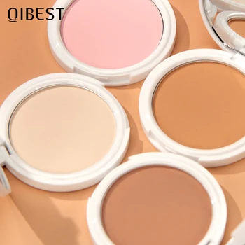 QIBEST Pressed Powder Oil-Control Long-Lasting Face Setting Powder Compact Powder Full Coverage Concealer Makeup Base Foundation