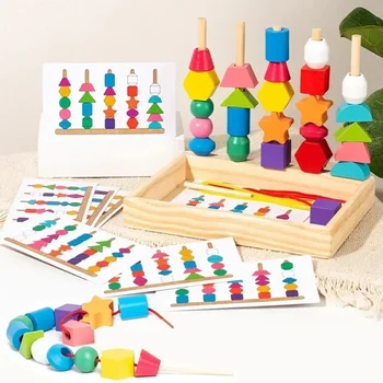 Montessori Wooden Color & Shape Matching Puzzle – Early Learning Bead Game for Kids 1