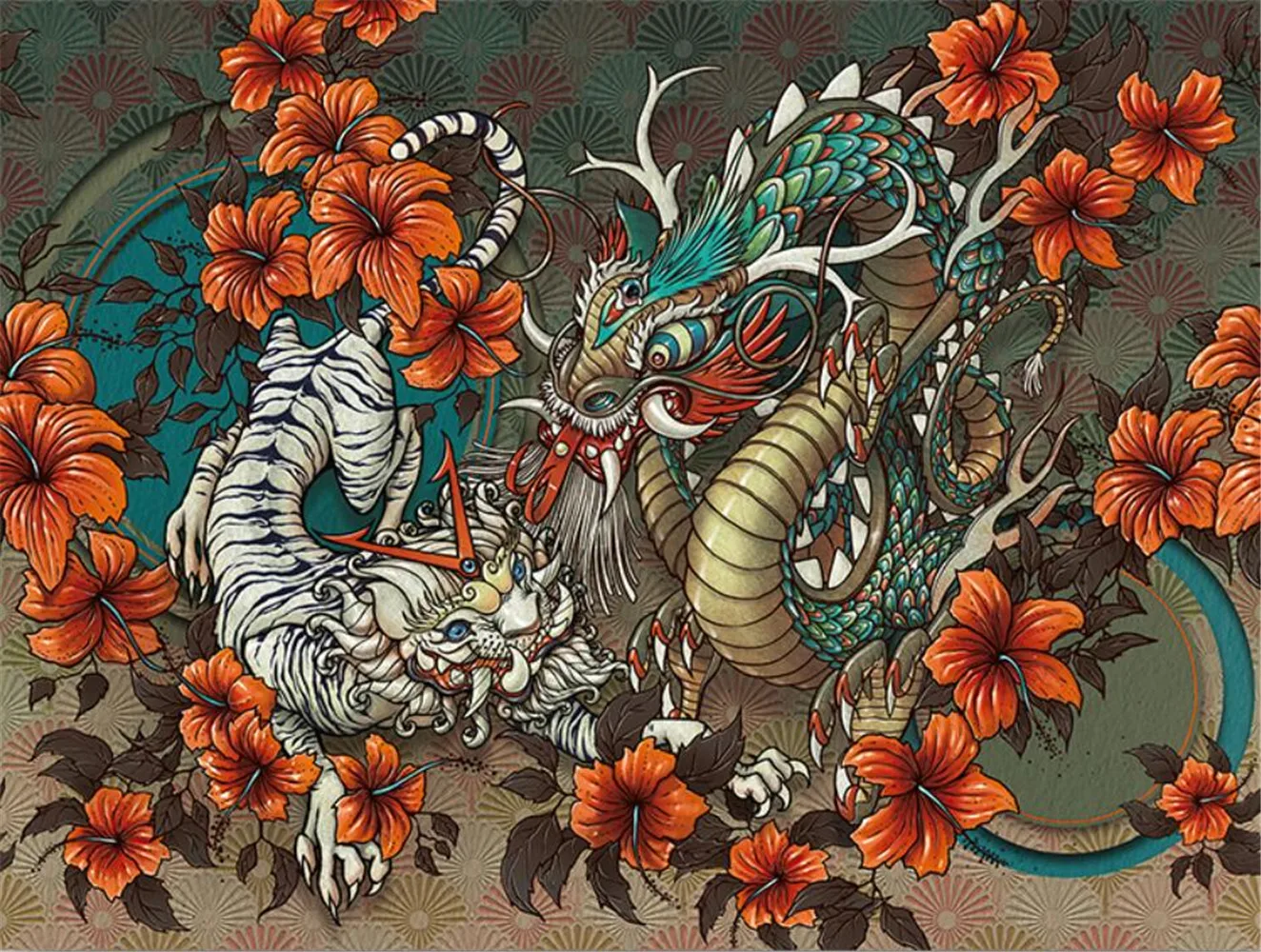Animals dragons and tigers fighting graffiti 3d wallpaper living room TV  background wall paper customized mural papel de parede - AliExpress, image size:1324x1000