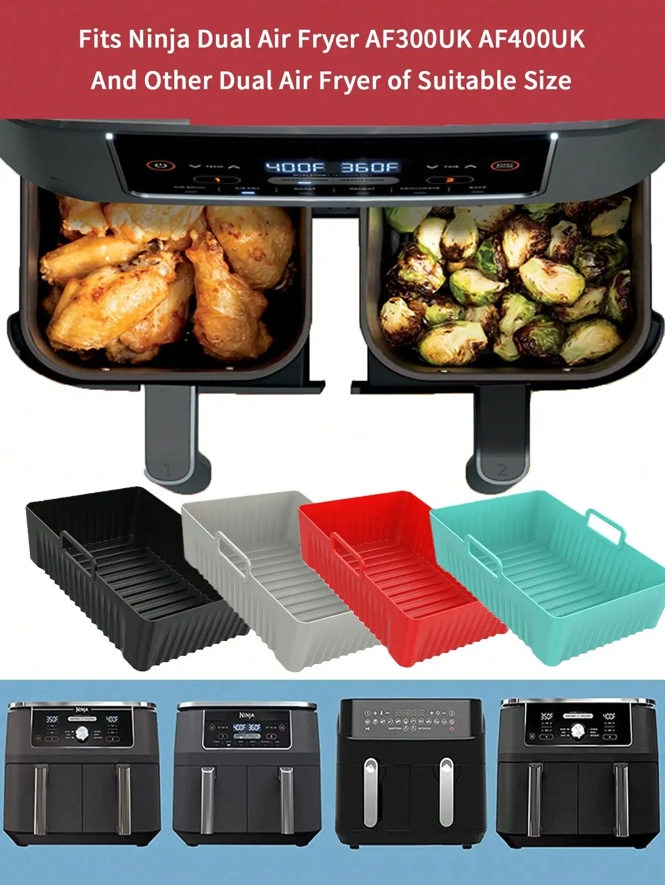 Air Fryer Liners Silicone Baking Mat Air Fryer Accessories Air Fryer Silicone Tray Leeseph Air Fryer Silicone Liners Reusable Rectangular Air Fryer Silicone Pot for Easy Clean Dish Liner Grill Pan Mat