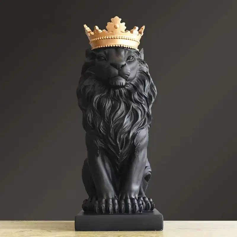 1pc Lion Animal Figurines Resin Crown Lions Statue Handmade Artwork Gift Home Office Decor Ornament Living Room Desk Home Decor