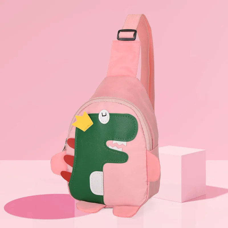 Bolso de pecho de moda para niños y niñas, bandolera para exteriores, cómoda correa de hombro con decoración de dinosaurio de dibujos animados, nailon transpirable y resistente al agua.