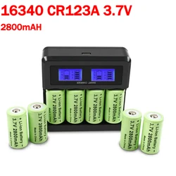 2800mAh Rechargeable 3.7V Li-ion 16340 CR123A CR123 Battery+LCD Charger for Arlo Security Camera For Flashlight Battery