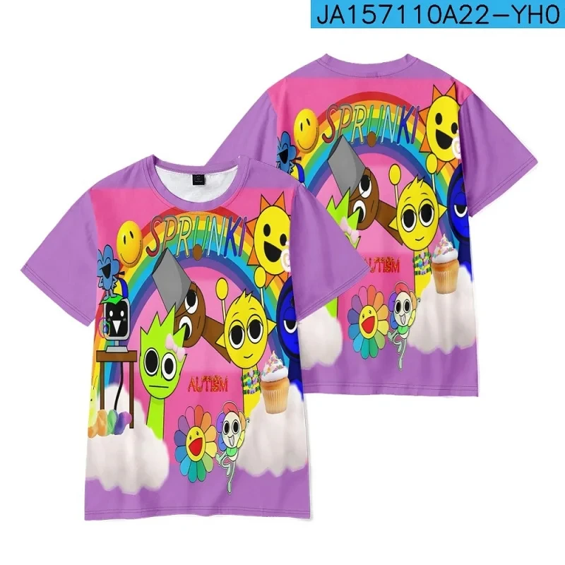 Sprunki T Shirt 3-14 years Summer Short Sleeve Boys Girls Tops Tees Kids Fashion Casual O Neck Street Trend Clothing 6
