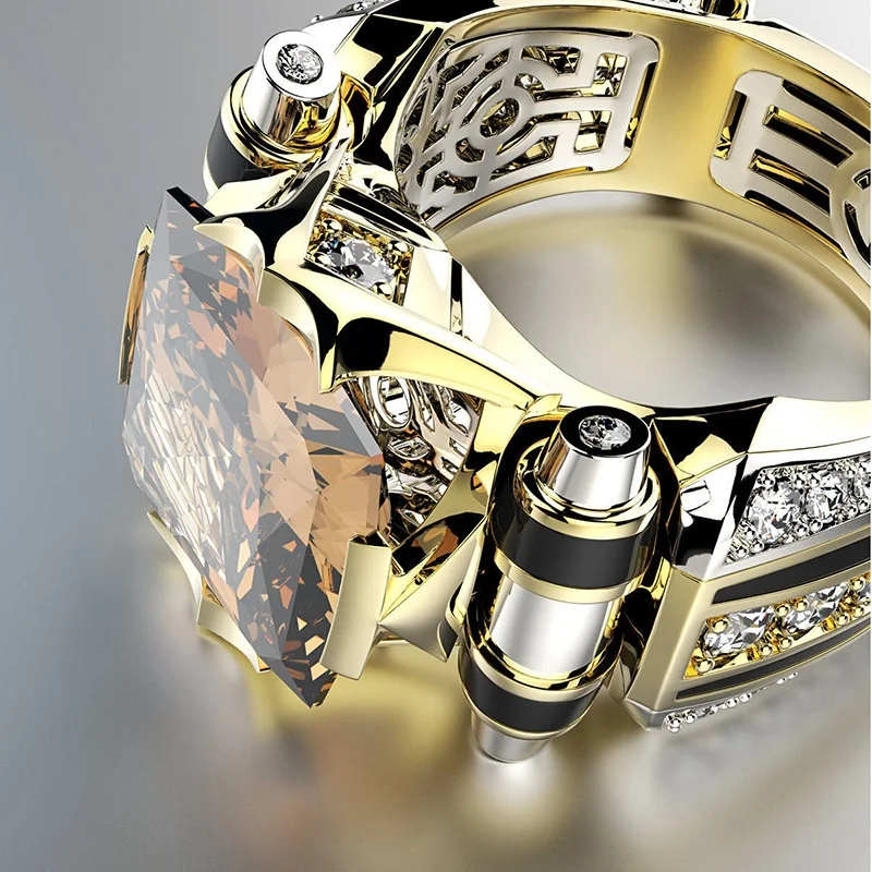 Men's Ring Metal Inlay Zircon Crystal Punk Rings For Men Wedding Party Hip Hop Jewelry