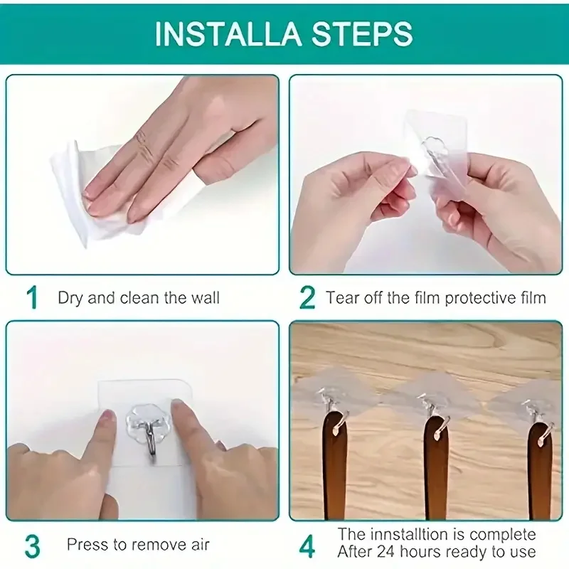 20pcs Transparent Non Punching Hook with No Marks Strong Adhesive Hook Bathroom Living Room Wall Hanging Door Self-adhesive Hook
