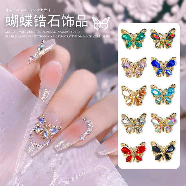 10pcs Shiny Colorful Crystal Butterfly Nail Charms 3D Glitter Zircon Glass  Rhinestone Butterfly Nail Art Decorations Accessories - AliExpress