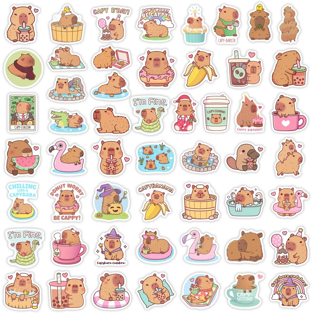 Animal stickers Cartoon sticker Cartoon stickers Paper stickers Adhesive stickers Self adhesive stickers Stationery stickers Decorative stickers Decorative labels stickers Cute Capybara Cafe Stickers Cartoon Fun Animal DIY Kids Toys Gift for Journal Scrapbook Laptop Phone Luggage Waterproof