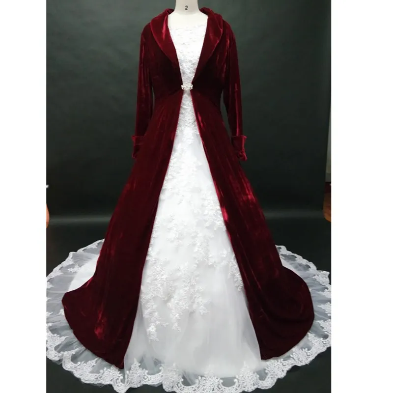 Bridal Cloak Wedding Cape Jacket Wrap Christmas Velvet Long Sleeve Sweep Train V Neck Winter