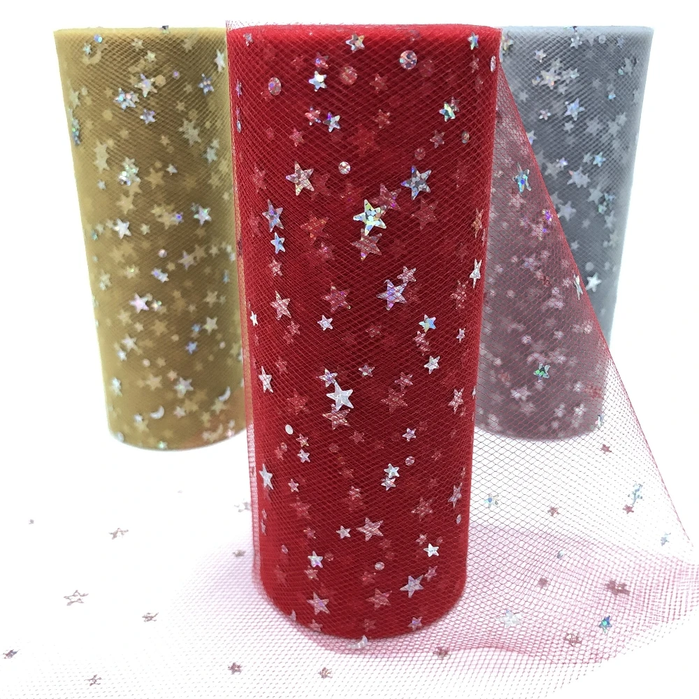 Pailletten-Sterne-Mond-Tüllrolle 15cm X 22,8m, geeignet für Hochzeitsdekorationen, Babypartys und verschiedene DIY-Partys. – Detail 3
