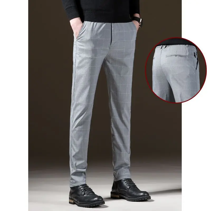 

Новинка, одежда в Корейском стиле, мужские свободные повседневные брюки для осени и зимы, 2023, дизайнерские универсальные деловые клетчатые брюки для мужчин