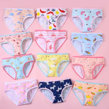 12 Pezzi di Mutandine per Bambine in Cotone, Slip Triangolari per Bambini, Slip Corti con Stampa Cartoon, Biancheria Intima per Bambini