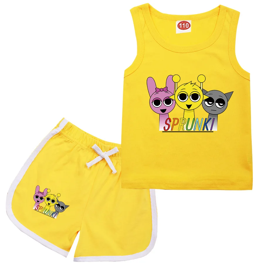2Pcs Sets Game Sprunki T Shirt for Kids Cartoon Sports Suit for Toddler Boys Short Sleeve Vest and Shorts Summer Clothes kids clothing set kids t shirt kids sports suit children sports suit