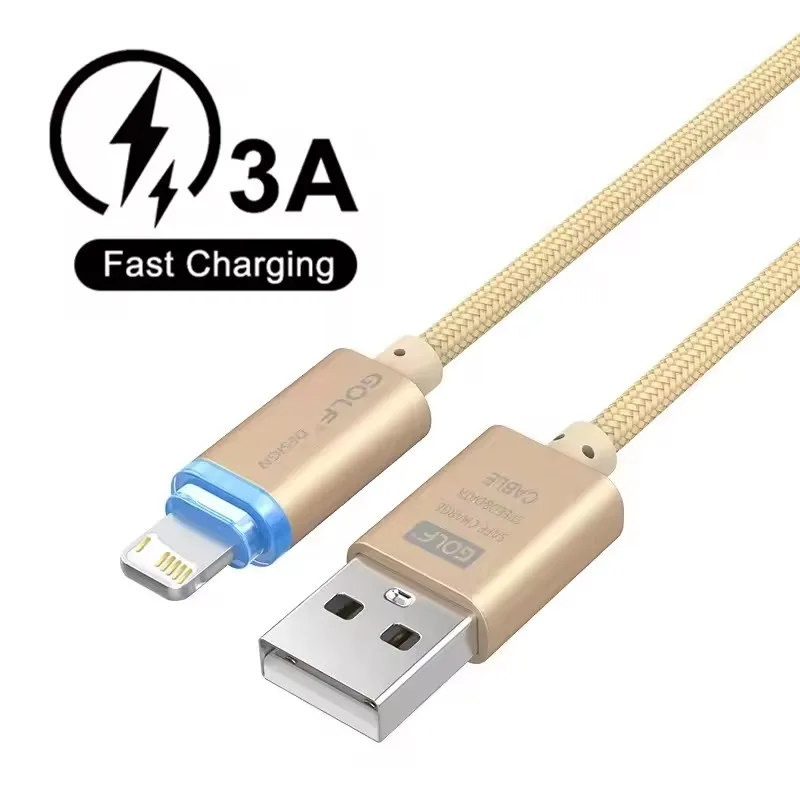 스마트 LED 고속 충전 USB 케이블 (아이폰 6, 6S, 7, 8 플러스, X, XR, XS 맥스, 11, 12, 13 미니, 14 프로 맥스, SE 2020 호환) 나일론 편조 데이터 케이블