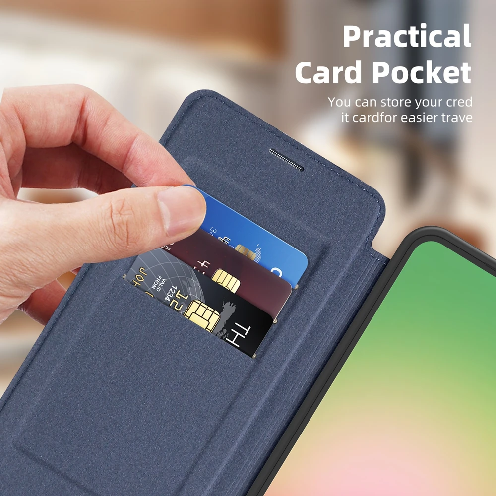 Enhanced Wireless Charging Leather Flip Case with Card Pockets and Magnetic Closure