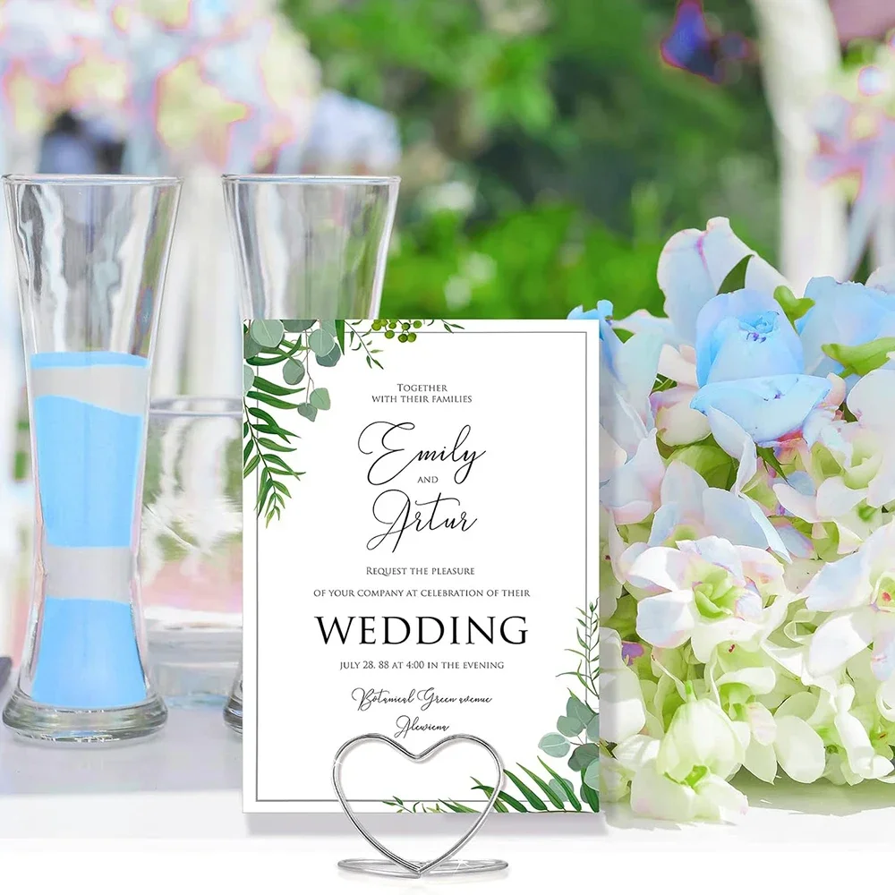 Double Heart Shape Metal Memo Holder Table Placecard Holder Photo Clip Card Stand Wedding Birthday Party HomeDecoration 20/10pcs