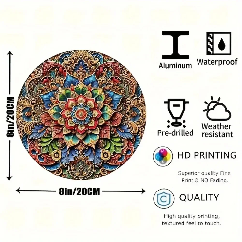 Luxurious Floral Mandala Aluminum Wall Art - Aesthetic Round Metal Decor