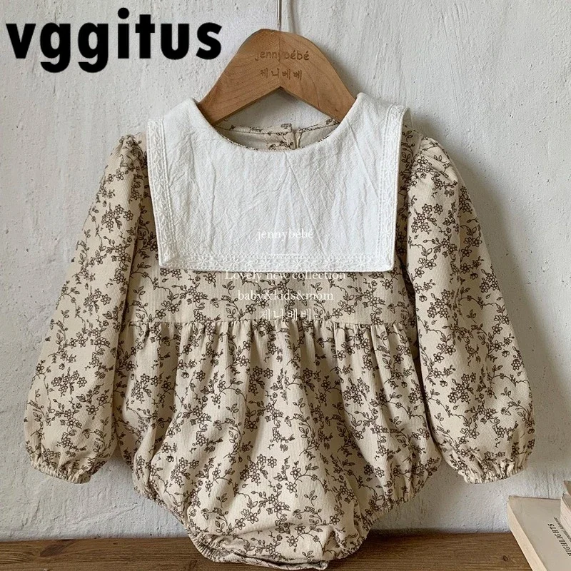 

Korean Style New Spring Autumn Baby Bodysuit Navy Collar Long Sleeves Floral Buns and Buttocks All in One Pieces Jumpsuit H210
