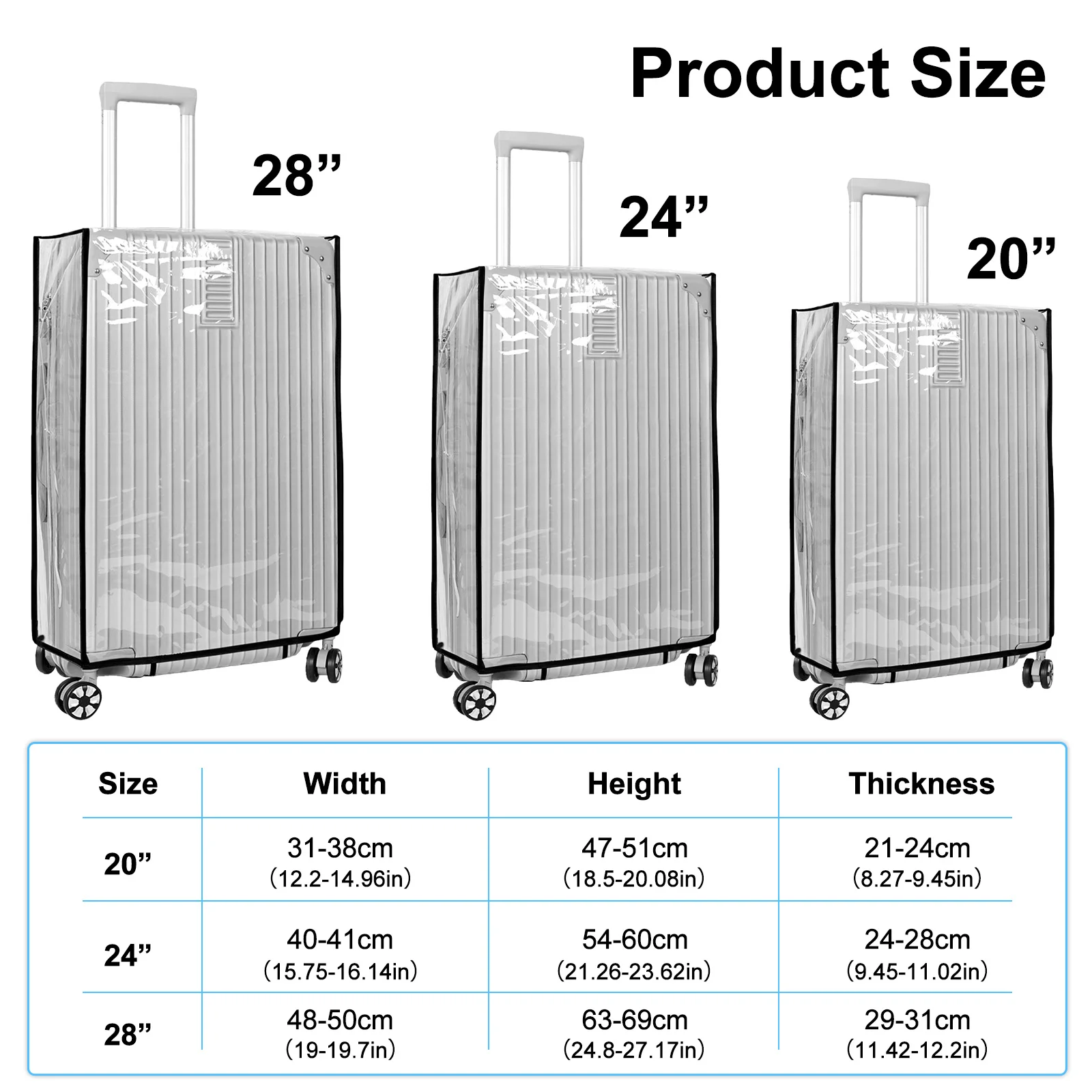 3Pcs PVC Luggage Cover Waterproof Clear Suitcase Cover Reusable Transparent Travel Luggage Protector Wheeled Suitcase Dust