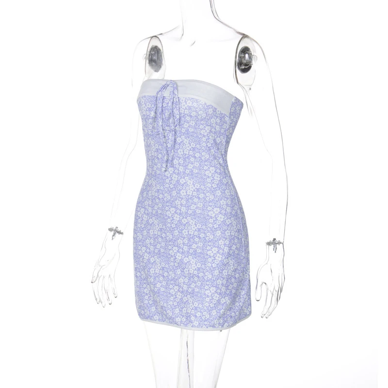 Vestido tubo floral para mujer, ropa Fairycore, sin tirantes, hombros descubiertos, sin mangas, ajustado, para salir y fiestas.