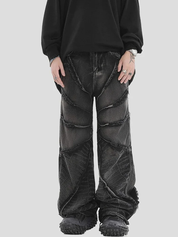

Tide Couples American Raw Edge Stone Mill Washed Jeans Y2K Gothic Punk Style Loose Straight Tube Make