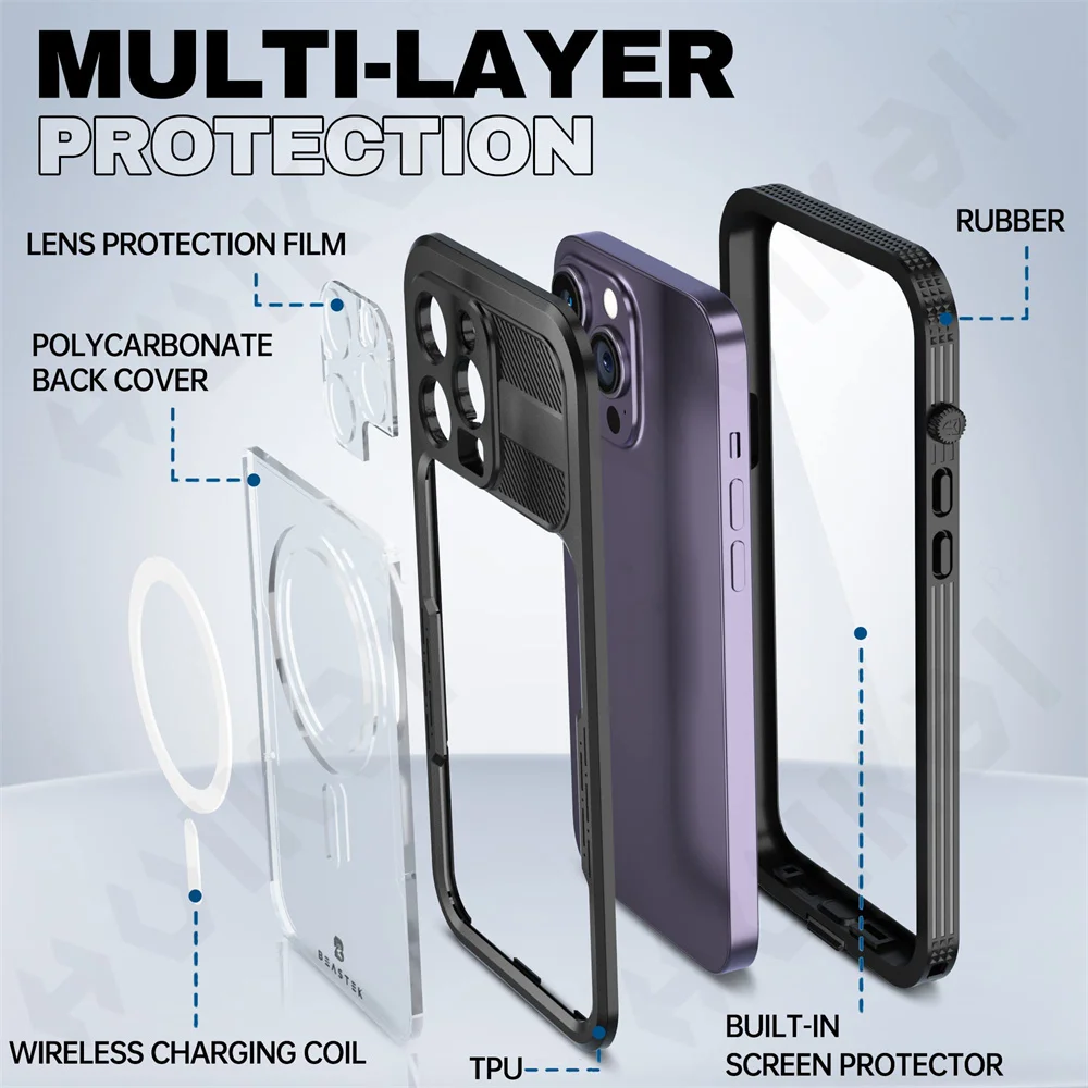 Case For iPhone 14 Pro Max Plus Waterproof Case MagSafe Shockproof with Screen Protector and Magnetic IP68 Protective Cover