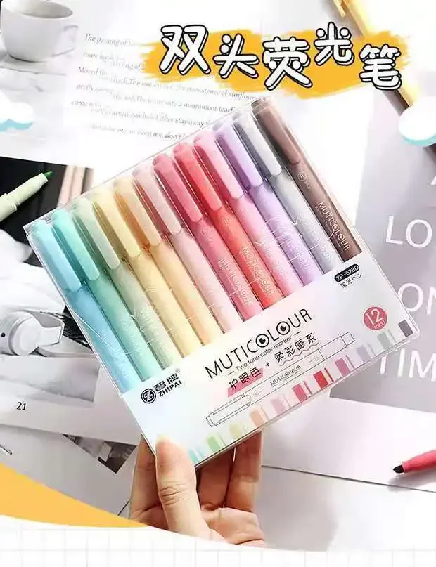 6/12 PC Vintage Colored Highlighter Pens Kawaii Candy Color Manga Markers Pastel Highlighter Set Fluorescent Pen Cute Stationery