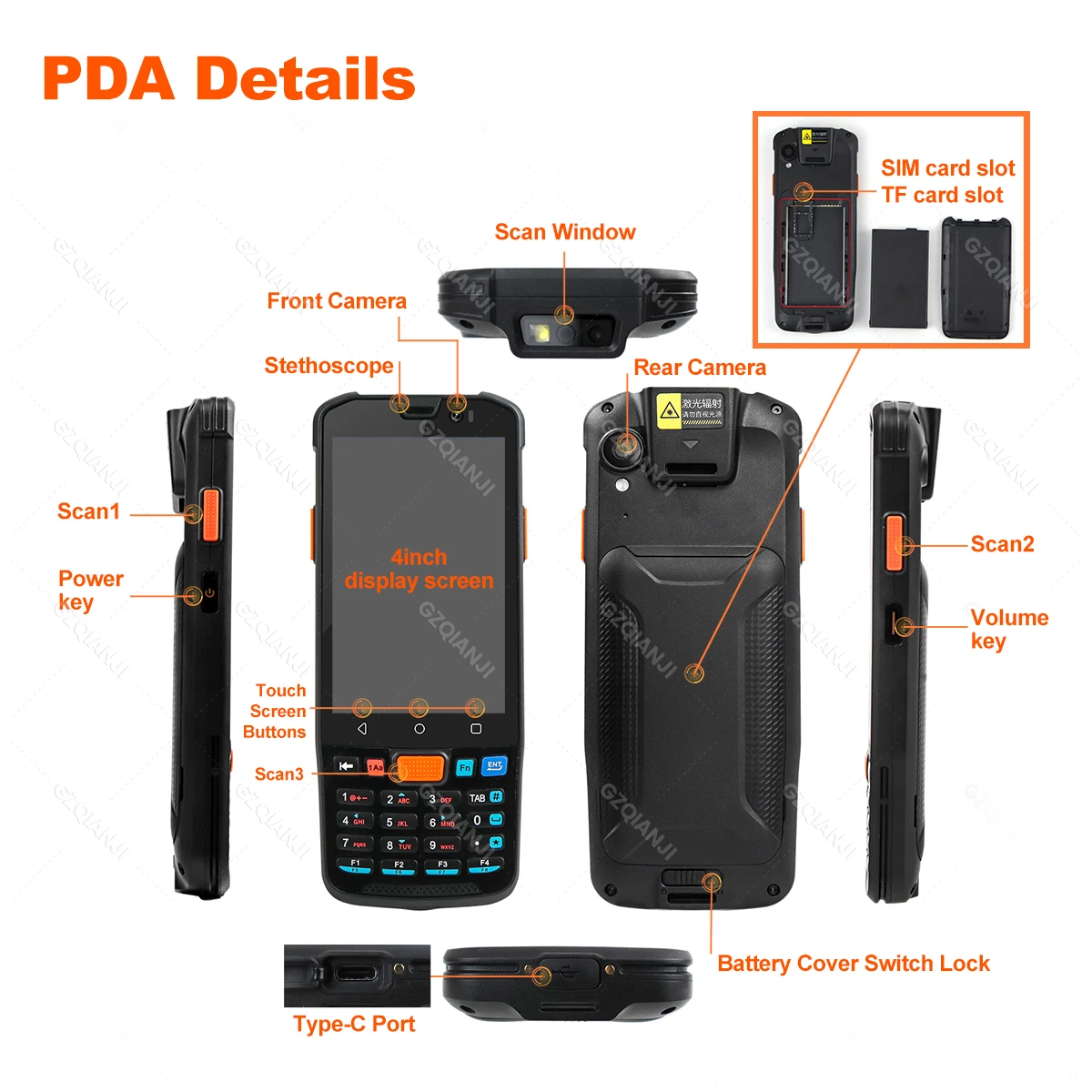 4GB+64GB Android 11 Handheld Terminal Iindustrial PDA 1D 2D QR Barcode Scanner Reader 4G WiFi NFC POS Data Collector