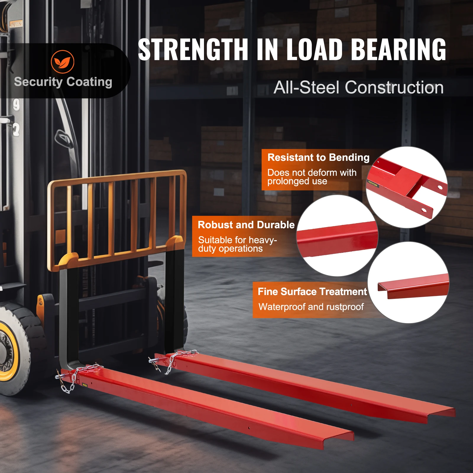 SucceBuy 1 Pair 72/82in Pallet Fork Extensions Sleeve Carbon Steel  with Pins Forklift Attachments for Warehouse Cargo Handling