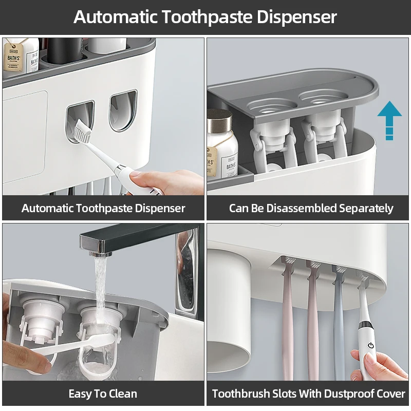 Toothpaste squeezer toothbrush holder toothpaste dispenser bathroom storage rack Bathroom Magnetic Adsorption Inverted Toothbrush Holder Wall-Automatic Toothpaste Squeezer Storage Rack Bathroom Accessories