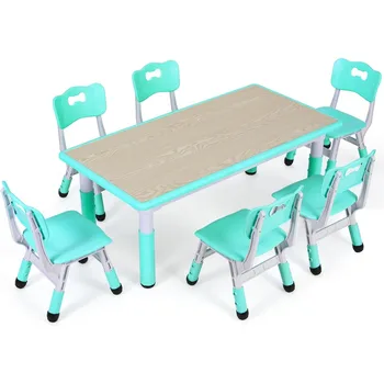 Kids Table and 6 Chairs Set and Height Adjustable 1