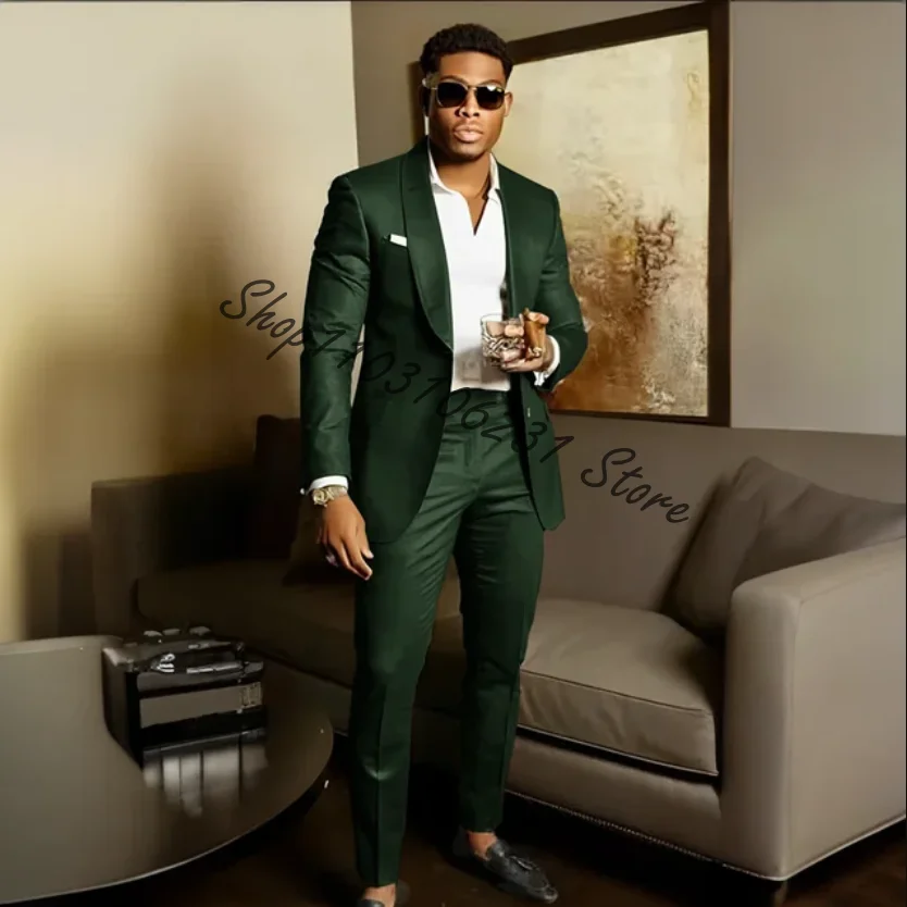 Fashion Black Suit for Men Slim fit Luxury Wedding Tuxedo Formal Blazer Pants 2 Piece Tailor-made Suit Male Jacket Costume Homme