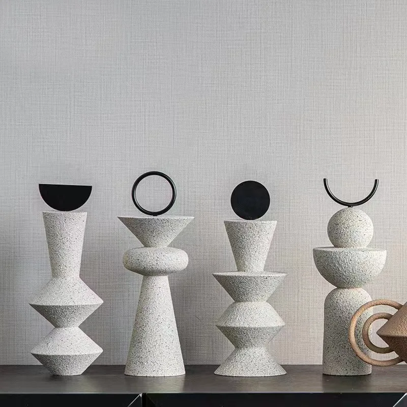 

Minimalist Geometric Pillar Home Decor Creative Living Room Ornaments Resin Crafts Sandstone Texture Statues Aesthetic Room Art