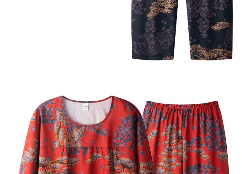 XL-4XL Mittleren Alters Mutter Zwei Stück Set Rundhals Langarm Pyjamas Frauen Baumwolle Frühling Herbst Nachtwäsche Pyjamas Femme Hause – Detail 6