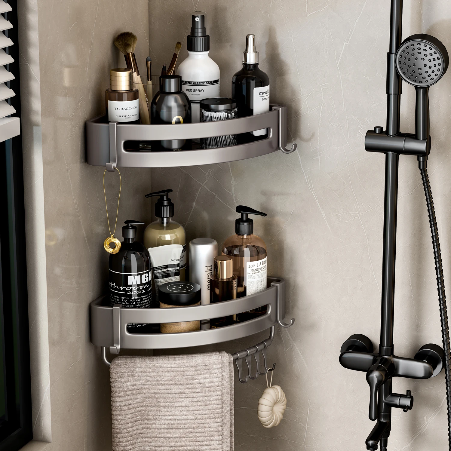 Bathroom Shelf No Drill Wall Mounted Shampoo Bottle Shower Corner Rack Toilet Storage Rack Aluminum Bathroom Kitchen Accessories 4