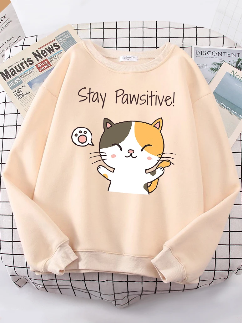 

Женские толстовки с принтом Cat Let You Stay Pawsifive, популярная одежда оверсайз с круглым вырезом и милыми животными, новинка 2022 года, Женская Толстовка