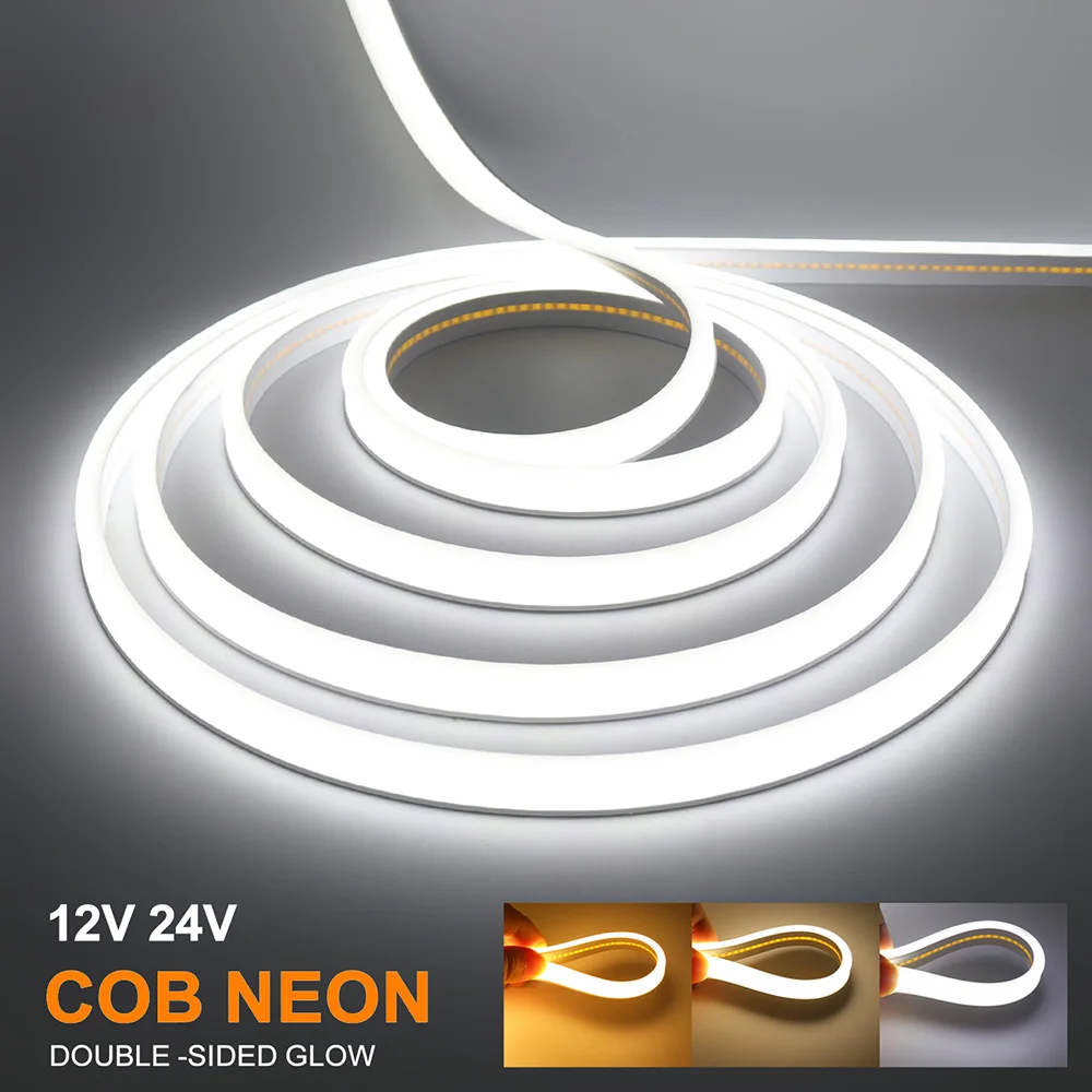 Description Picture 6 of itemSuper Bright COB LED Neon Light Strip 2 Sided 12V 24V Rope Lights 320LED/m Flex Linear Lighting 1m 2m 5m 10m 20m 0.5m Waterproof