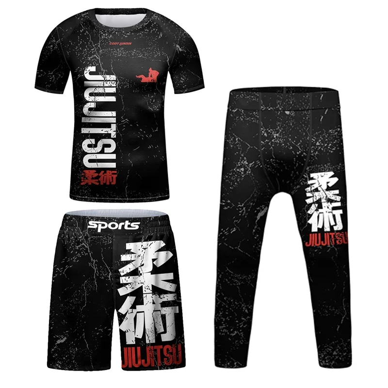 Sports Apparel Kid Jiu jitsu MMA Rashguard T-shirt+Pant+Shorts 3D Bjj Gi Kickboxing Jerseys Tight Boys Children Muay Thai Boxing Sportswear