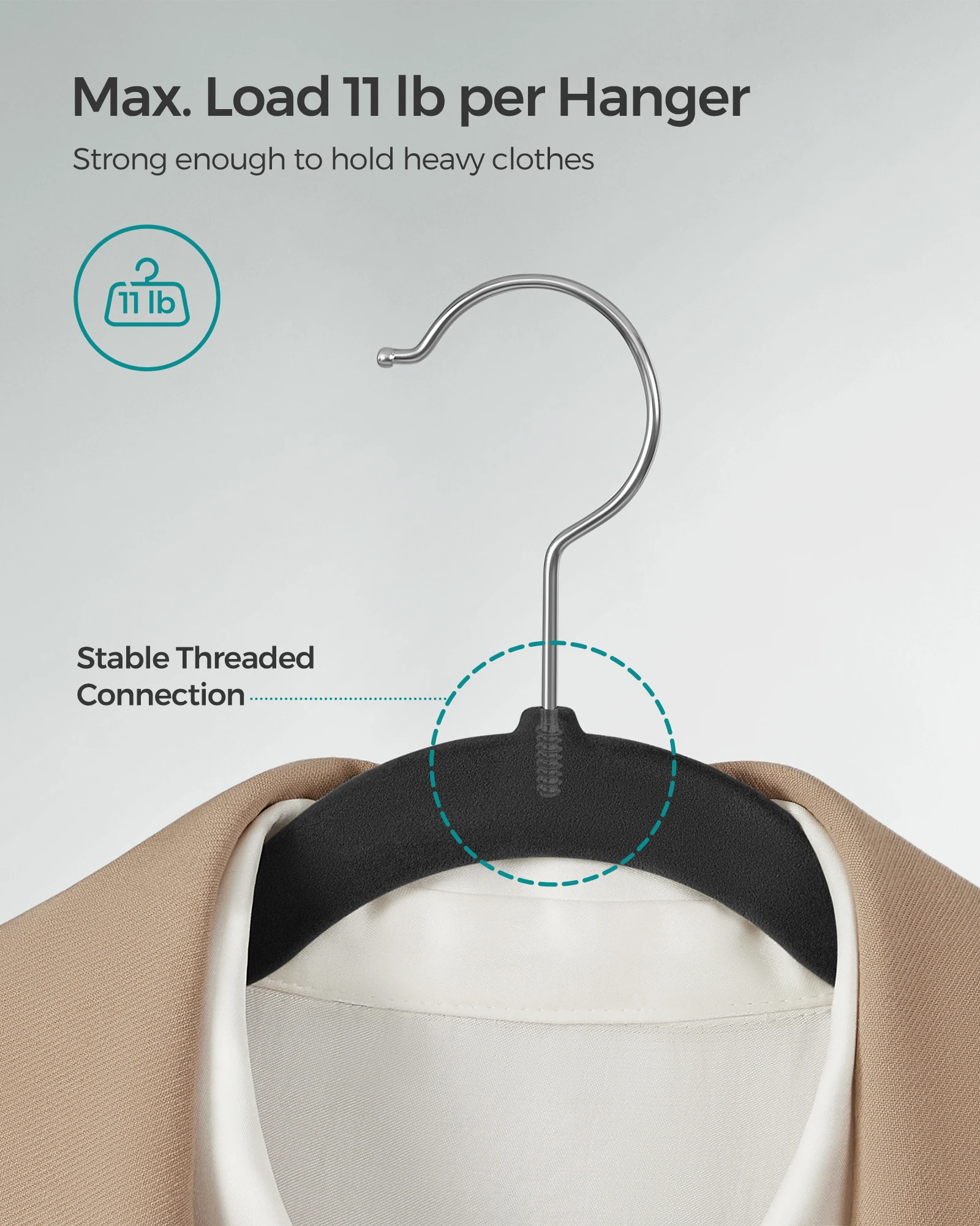 SONGMICSHOME Velvet Clothes Hangers 30/50 Pack Non-Slip with Shoulder Notches Pants Bar 360° Swivel Hook for Suit Storage 5