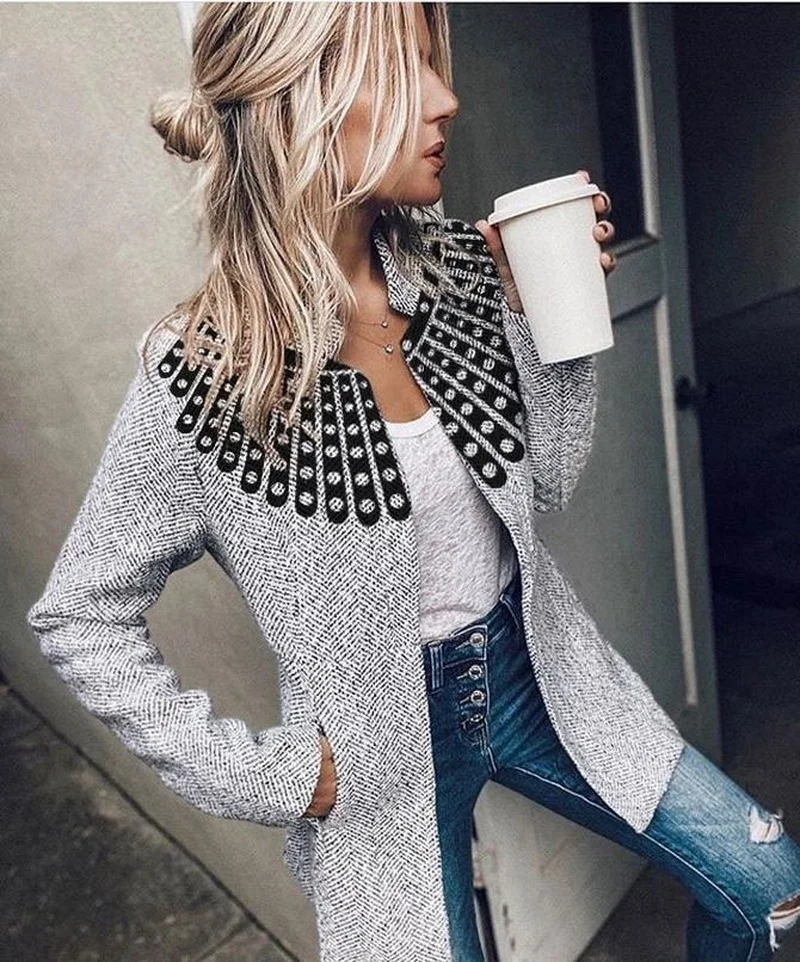 Women's Autumn Fashion Elegant O Neck Plaid Stripe Slim Long Windbreaker New Blends Coats Winter  Pockets Outerwear Female